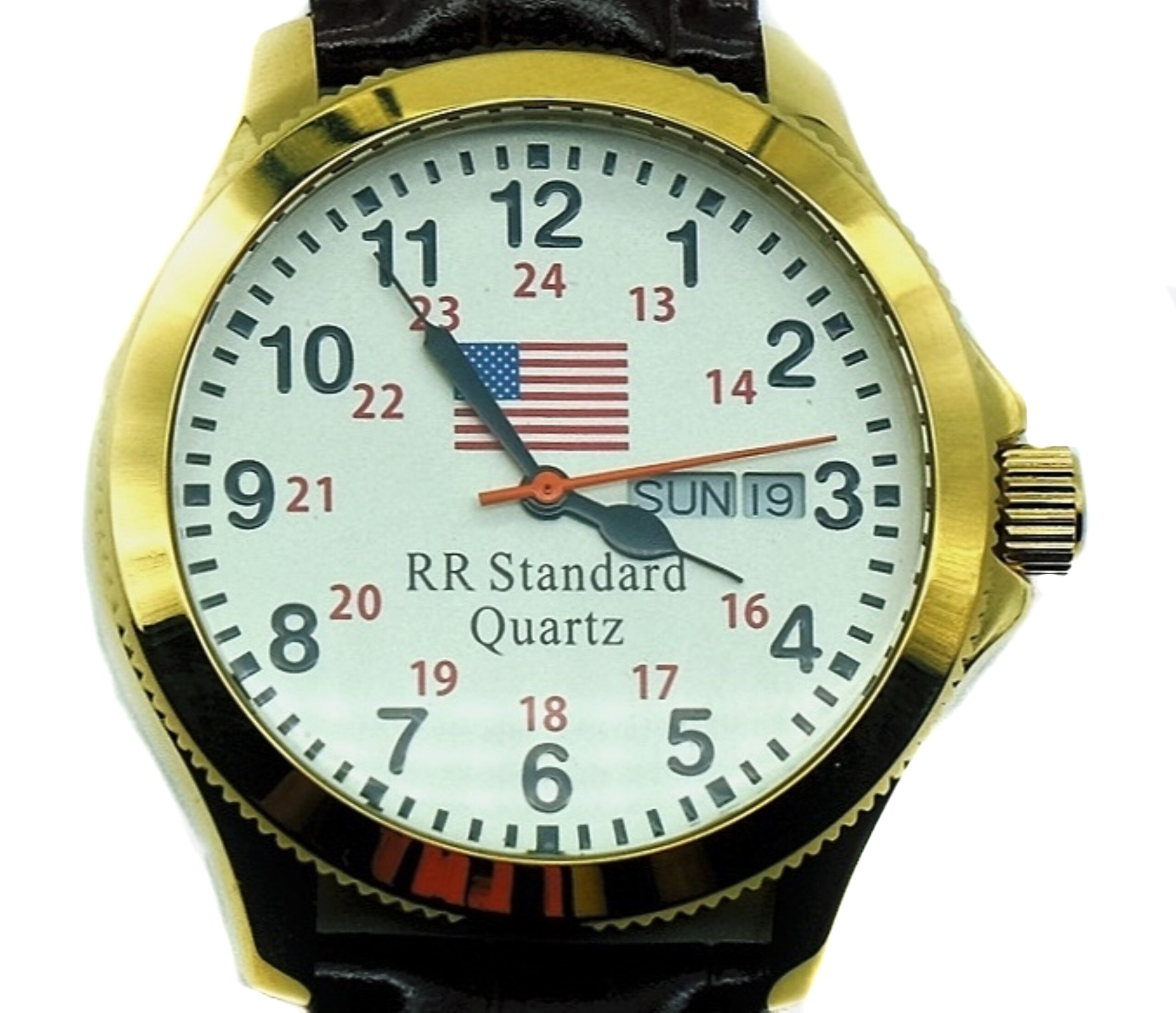 Pinnacle Awards Approved Railroad Wrist USA Flag Plain Dial Face Stainless  Steel Gold Case…